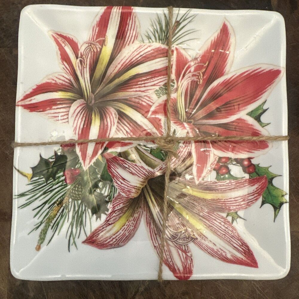 Michel Design Works Set Of 4 Melamine Canape’ Plates Merry Christmas 6x6 In. New